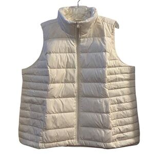 Lands' End Women's 1X Ivory Down Puffer Vest Quilted Winter Casual Pocke…